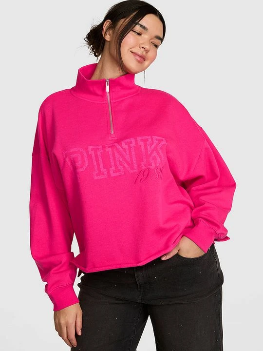 Zdjęcie produktu PINK Bluza bawełniana Campus Fleece prosta z zamkiem 1/4 Victoria's Secret