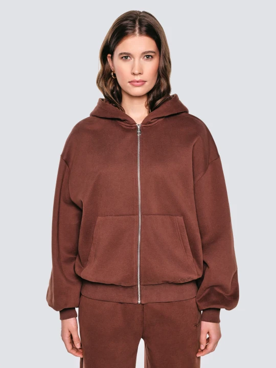 Zdjęcie produktu bluza damska oversize rozpinana z kapturem brązowa marta 804 Big Star