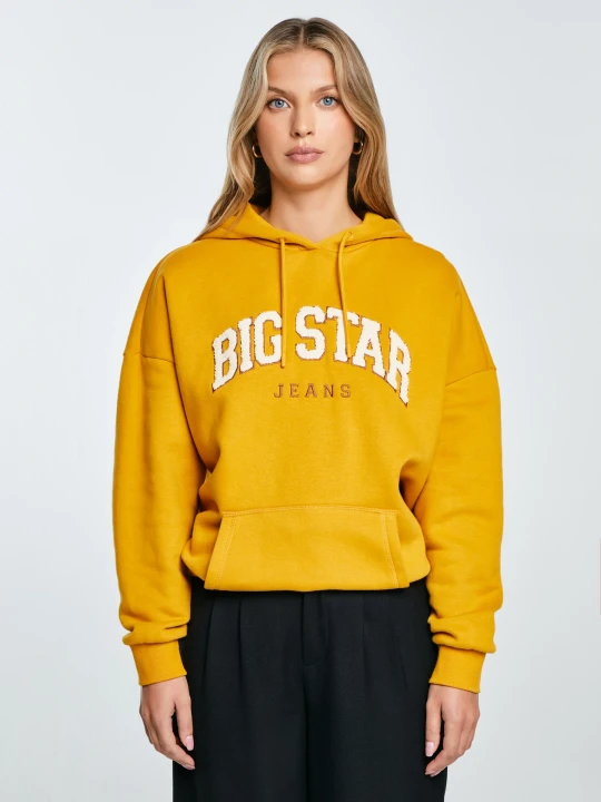 Zdjęcie produktu bluza damska z kapturem z logo big star żółta rubialsa 203 ZŁOTY