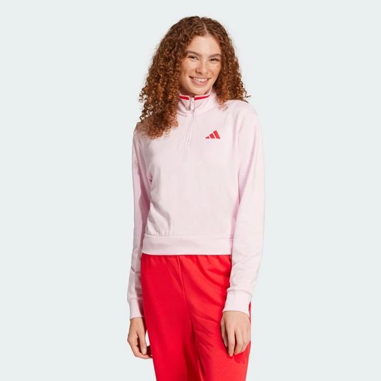 Zdjęcie produktu Bluza dresowa Essentials Color Pop French Terry Crop Quarter-Zip Adidas Clear Pink