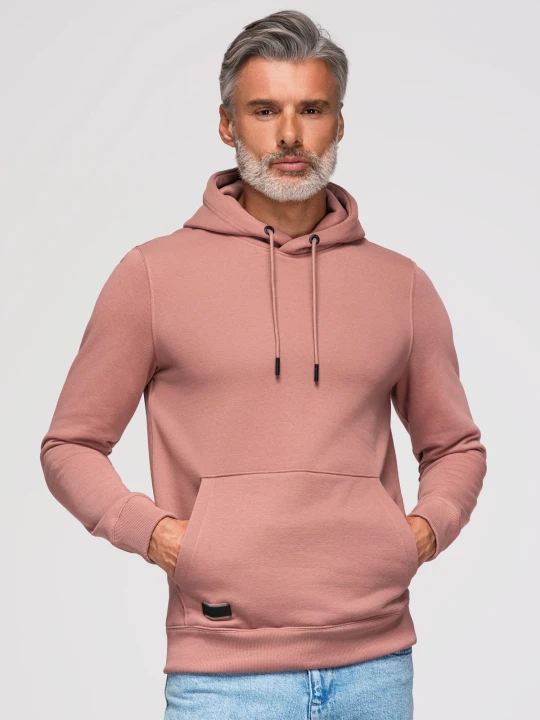 Zdjęcie produktu Bluza dresowa męska kangurka z kapturem BASIC – ciemnoróżowa V4 - Rozmiar: XL Ombre Clothing ciemnoróżowy