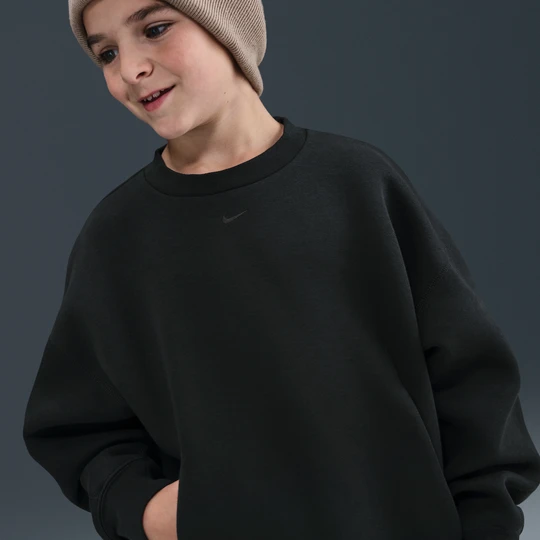 Zdjęcie produktu Bluza dresowa o kroju oversize z półokrągłym dekoltem dla dużych dzieci (chłopców) Nike Tech Fleece - Czerń