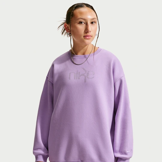 Zdjęcie produktu Bluza dresowa o kroju oversize z półokrągłym dekoltem dla dużych dzieci (dziewcząt) Nike Studio Fleece - Fiolet