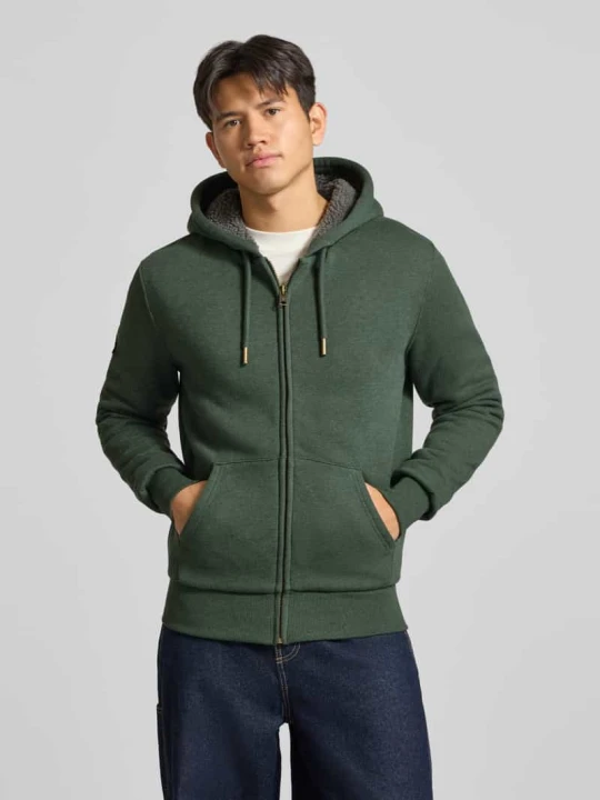 Zdjęcie produktu Bluza dresowa w kroju regular fit z dzieloną kieszenią kangurką model 'Borg' Superdry Ciemnozielony melanż