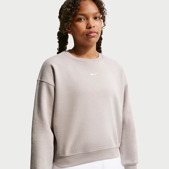 Zdjęcie produktu Bluza dresowa z dzianiny o pudełkowym kroju z półokrągłym dekoltem dla dziewcząt Nike Studio - Brązowy