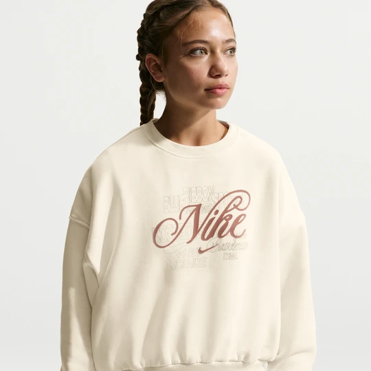 Zdjęcie produktu Bluza dresowa z okrągłym dekoltem dla dużych dzieci (dziewcząt) Nike Club Fleece - Brązowy