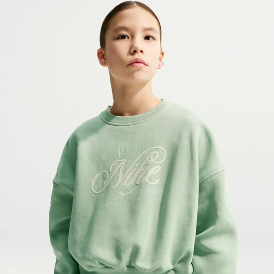 Zdjęcie produktu Bluza dresowa z okrągłym dekoltem dla dużych dzieci (dziewcząt) Nike Club Fleece - Zieleń