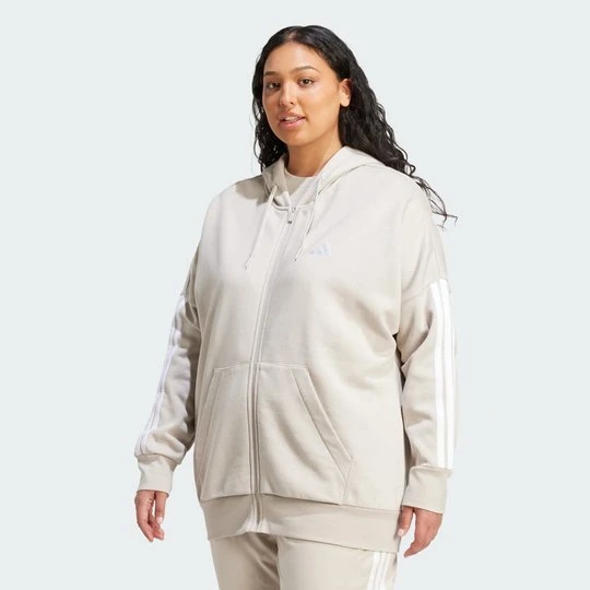 Zdjęcie produktu Bluza Essentials 3-Stripes Full-Zip Fleece Hoodie (Plus Size) Adidas