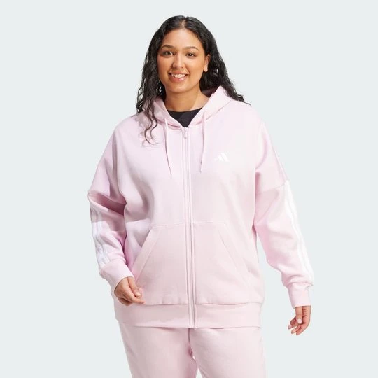 Zdjęcie produktu Bluza Essentials 3-Stripes Full-Zip Fleece Hoodie (Plus Size) Adidas