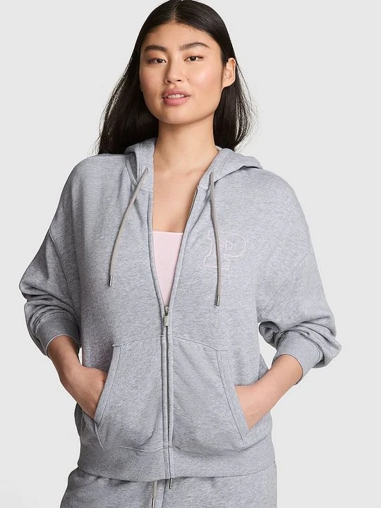 Zdjęcie produktu PINK Bluza bawełniana z kapturem na zamek Campus Hoodie Victoria's Secret Szary