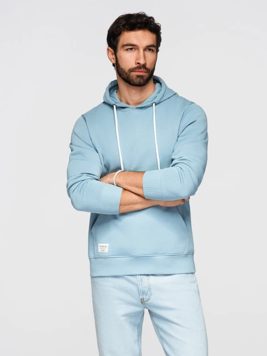 Zdjęcie produktu Bluza męska bawełniana dresowa BASIC kangurka z kapturem OM-SSBN-0270 Ombre Clothing jeansowy