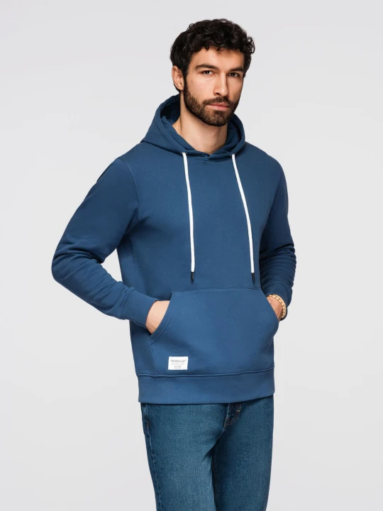 Zdjęcie produktu Bluza męska bawełniana dresowa BASIC kangurka z kapturem OM-SSBN-0270 - Rozmiar: S Ombre Clothing niebieski