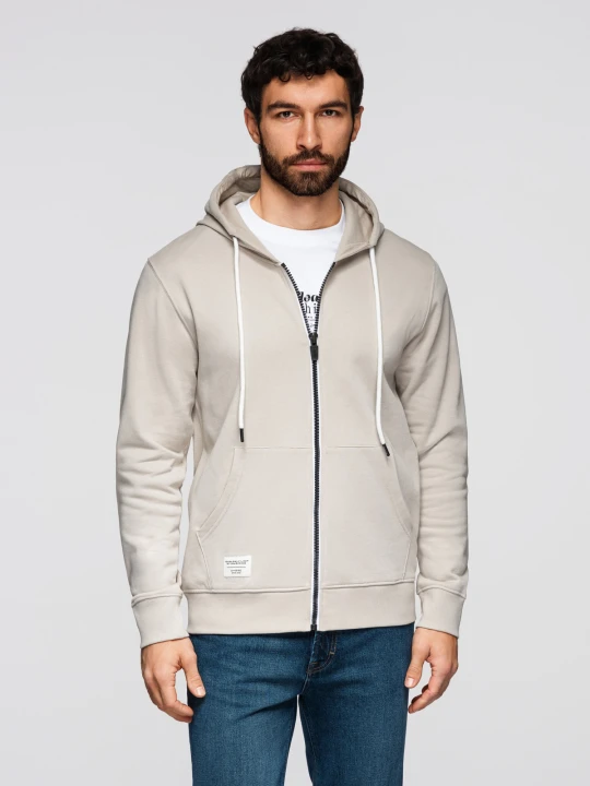 Zdjęcie produktu Bluza męska bawełniana dresowa BASIC rozpinana z kapturem - jasnobeżowa V1 - Rozmiar: S Ombre Clothing jasny szary
