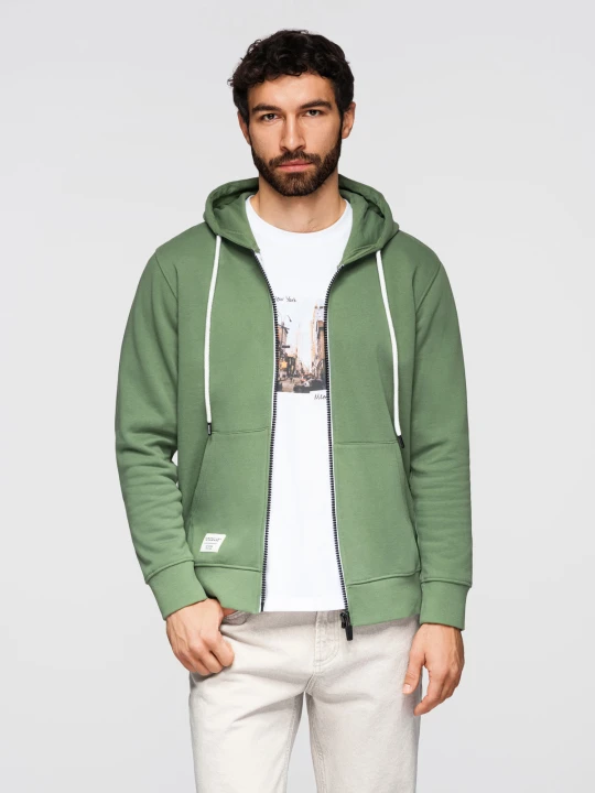 Zdjęcie produktu Bluza męska bawełniana dresowa BASIC rozpinana z kapturem - zielona V3 Ombre Clothing
