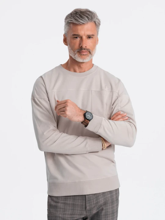Zdjęcie produktu Bluza męska bez kaptura z kieszonką - jasnoszara V2 - Rozmiar: XL Ombre Clothing szary