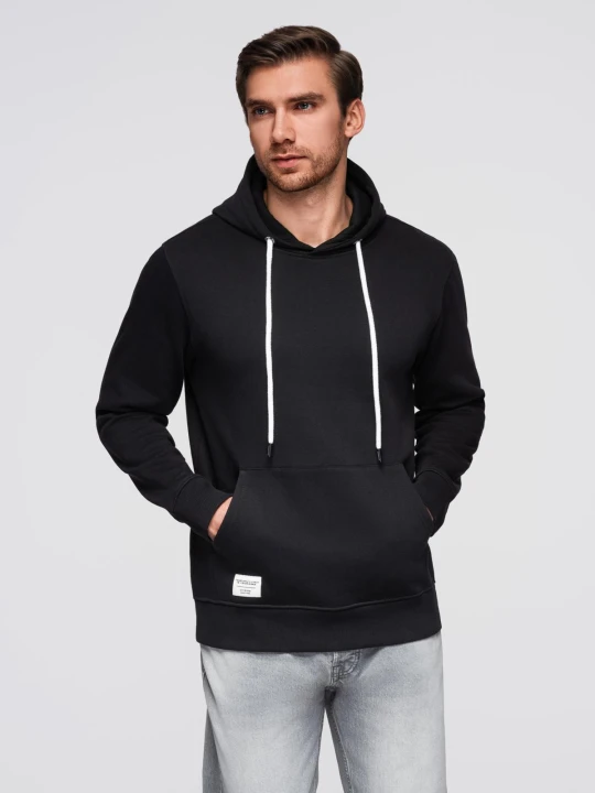 Zdjęcie produktu Bluza męska dresowa BASIC kangurka z kapturem - czarna V5 - Rozmiar: XXL Ombre Clothing