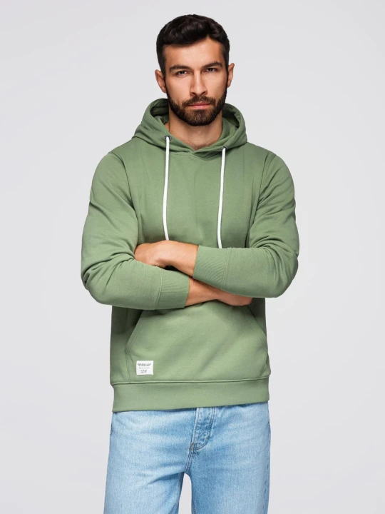 Zdjęcie produktu Bluza męska dresowa BASIC kangurka z kapturem - zielona V3 Ombre Clothing