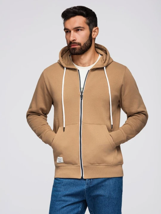 Zdjęcie produktu Bluza męska dresowa BASIC rozpinana z kapturem - brązowa V2 - Rozmiar: S Ombre Clothing