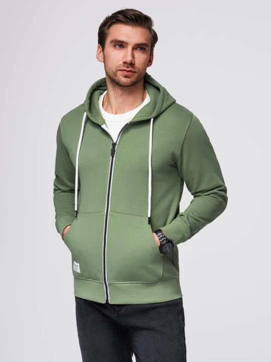 Zdjęcie produktu Bluza męska dresowa BASIC rozpinana z kapturem - zielona V3 Ombre Clothing