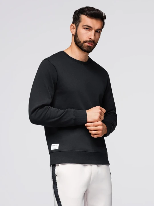Zdjęcie produktu Bluza męska dresowa BASIC z okrągłym dekoltem - czarna V5 - Rozmiar: L Ombre Clothing