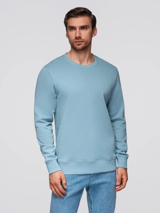 Zdjęcie produktu Bluza męska dresowa BASIC z okrągłym dekoltem - niebieska V7 - Rozmiar: M Ombre Clothing