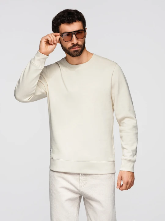 Zdjęcie produktu Bluza męska dresowa BASIC z okrągłym dekoltem OM-SSBN-0271 - Rozmiar: XXL Ombre Clothing kremowy