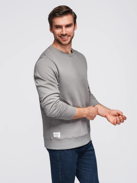 Zdjęcie produktu Bluza męska dresowa BASIC z okrągłym dekoltem - szara V8 - Rozmiar: XXL Ombre Clothing