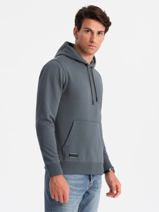 Zdjęcie produktu Bluza męska dresowa kangurka z kapturem BASIC – grafitowa V11 - Rozmiar: M Ombre Clothing grafitowy