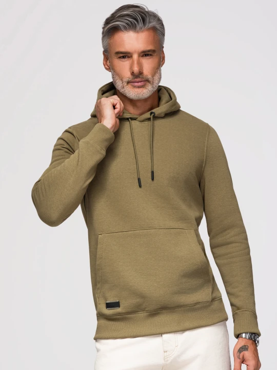 Zdjęcie produktu Bluza męska dresowa kangurka z kapturem BASIC – oliwkowa V2 - Rozmiar: S Ombre Clothing oliwkowy