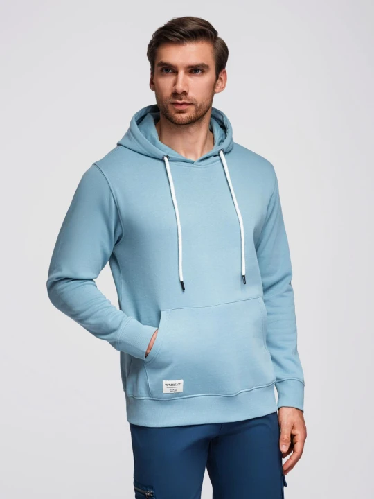 Zdjęcie produktu Bluza męska dresowa kangurka z kapturem - niebieska V7 - Rozmiar: S Ombre Clothing