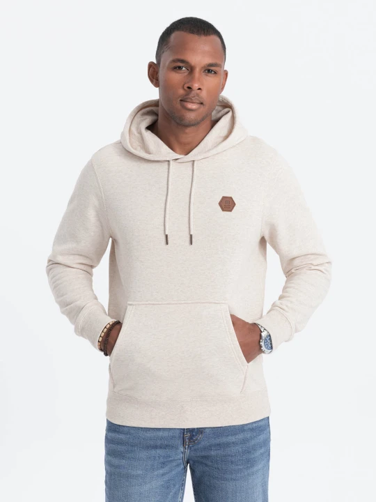 Zdjęcie produktu Bluza męska kangurka z kapturem - kremowa V1 Ombre Clothing kremowy