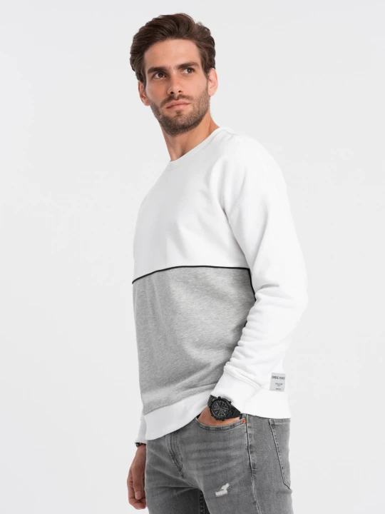 Zdjęcie produktu Bluza męska OVERSIZE z kontrastowym łączeniem kolorów - biało-szara V1 Ombre Clothing