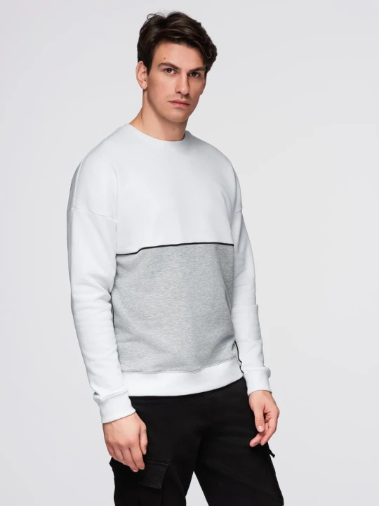 Zdjęcie produktu Bluza męska OVERSIZE z kontrastowym łączeniem kolorów - biało-szara V1 - Rozmiar: XXL Ombre Clothing