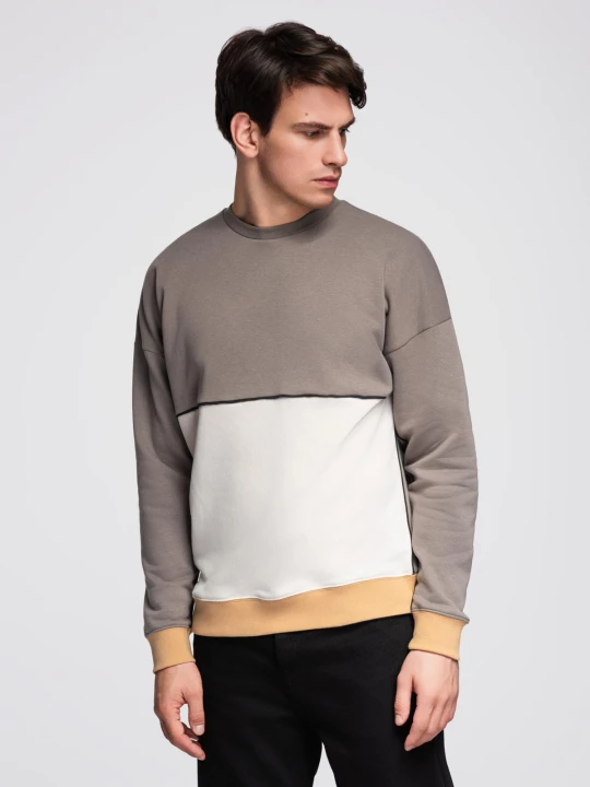 Zdjęcie produktu Bluza męska OVERSIZE z kontrastowym łączeniem kolorów - khaki V7 Ombre Clothing