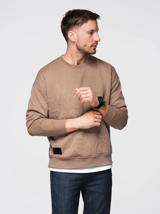Zdjęcie produktu Bluza męska RELAXED FIT z tłoczonymi literami – brązowa V3 - Rozmiar: S Ombre Clothing