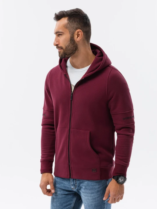 Zdjęcie produktu Bluza męska rozpinana hoodie z nadrukami - bordowa V5 Ombre Clothing