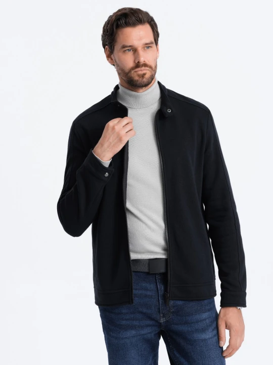 Zdjęcie produktu Bluza męska rozpinana ze stójką - czarna V5 Ombre Clothing