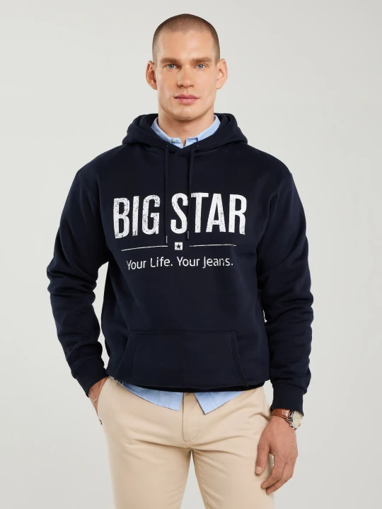 Zdjęcie produktu bluza męska z kapturem z logo big star granatowa ashlyno 403
