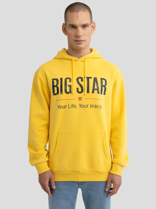 Zdjęcie produktu bluza męska z kapturem z logo big star żółta ashlyno 201