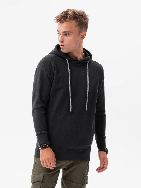 Zdjęcie produktu Bluza męska z kapturem ze strukturalnego materiału - czarna V1 Ombre Clothing