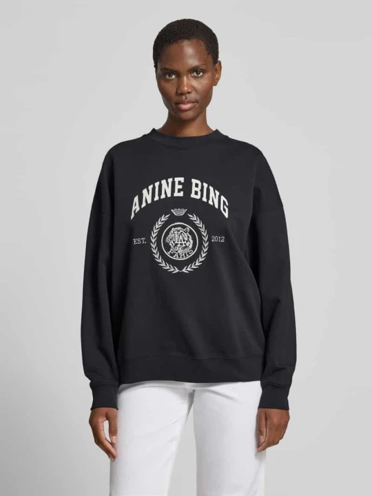 Zdjęcie produktu Bluza o kroju oversized fit z nadrukiem z logo Anine Bing Czarny