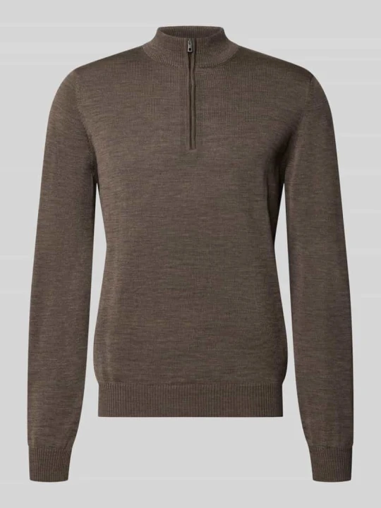 Zdjęcie produktu bluza o kroju regular fit z czystej żywej wełny z kołnierzem zapinanym Maerz Muenchen Ciemnobrązowy