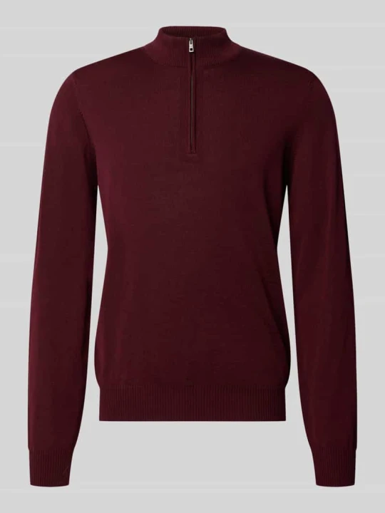 Zdjęcie produktu bluza o kroju regular fit z czystej żywej wełny z kołnierzem zapinanym Maerz Muenchen Ciemnoczerwony