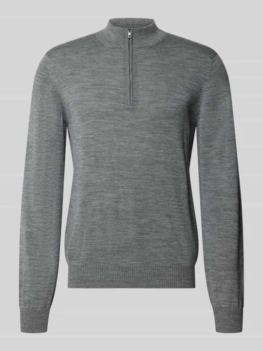 Zdjęcie produktu bluza o kroju regular fit z czystej żywej wełny z kołnierzem zapinanym Maerz Muenchen Średnioszary