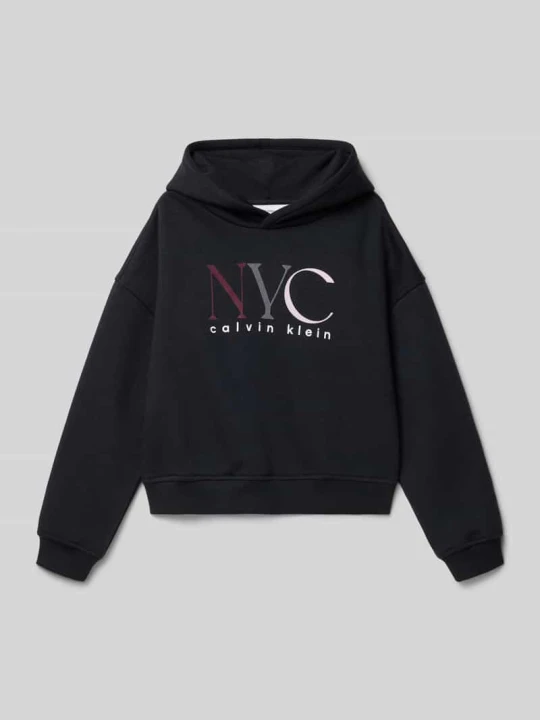 Zdjęcie produktu Bluza o kroju regular fit z kapturem i nadrukiem z logo model ‘Fleece’ Calvin Klein Jeans Czarny