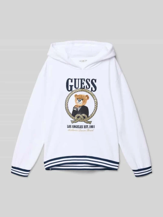 Zdjęcie produktu Bluza z kapturem o kroju regular fit z wyhaftowanym logo Guess Biały
