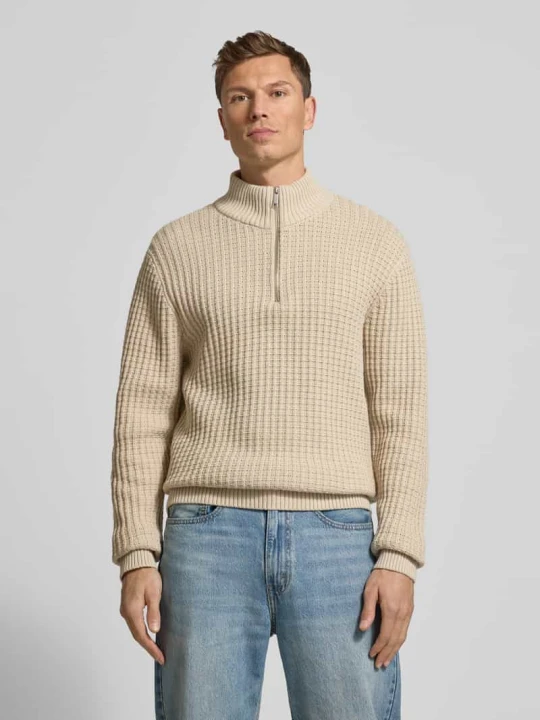 Zdjęcie produktu Bluza o kroju regular fit z kołnierzem i fakturą wafla model ‘TOM’ Selected Piaskowy