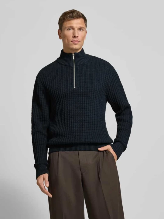 Zdjęcie produktu Bluza o kroju regular fit z kołnierzem i fakturą wafla model ‘TOM’ Selected Granatowy