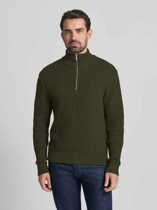Zdjęcie produktu Bluza o kroju regular fit z kołnierzem i fakturą wafla model ‘TOM’ Selected Homme Ciemnozielony