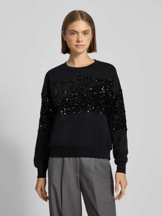 Zdjęcie produktu Bluza o kroju regular fit z mieszanki bawełny z cekinami model ‘NANCY’ Pieces Czarny